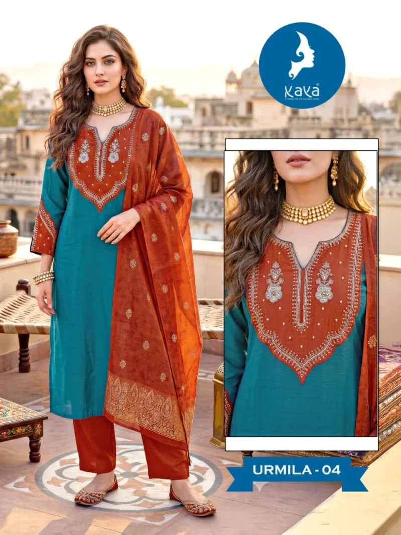 Urmila By Kaya Roman Two Tone Kurti With Bottom Dupatta